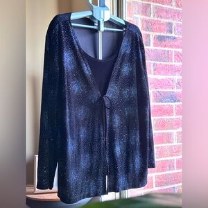 Mock Two-Piece Black Sparkly Long Sleeve Top